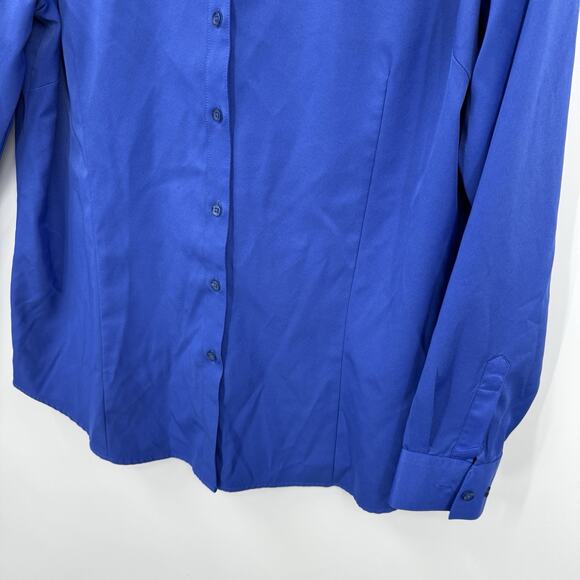 Esabel.C Satin Stretch Long Sleeve Button Up Shirt Colbalt Blue Women XL - Picture 5 of 10